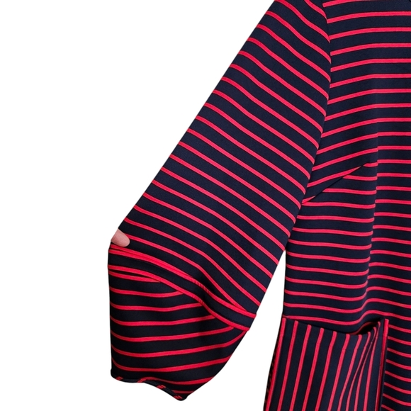 LDT Striped Ballon Sleeve Strechy Shift Dress - Picture 2 of 7